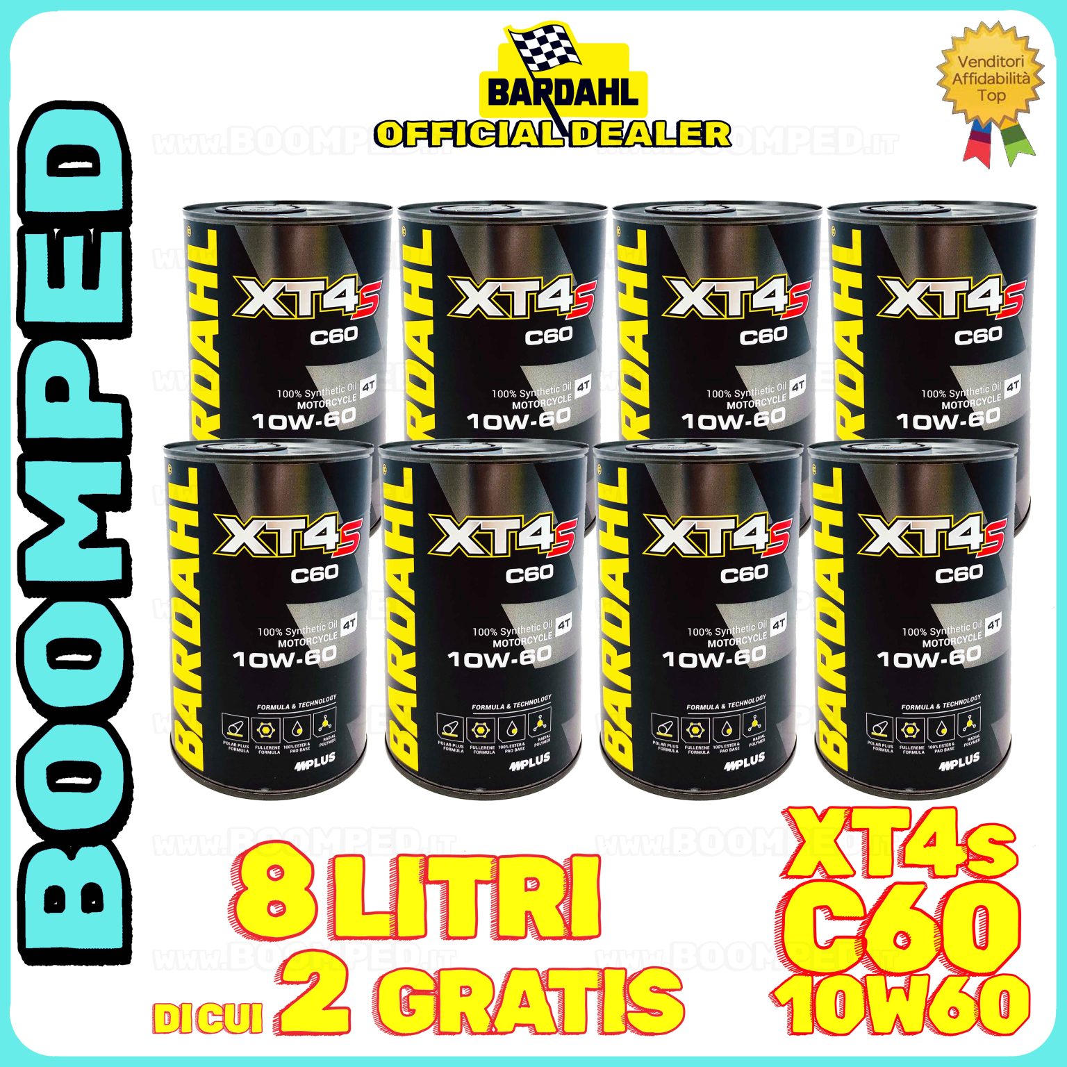 8 litri BARDAHL XT4s C60 10W-60 olio motore moto sintetico API SN, JASO MA / MA2 08BD54