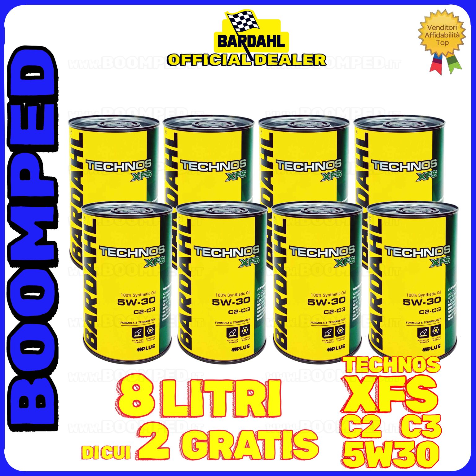 8 litri BARDAHL TECHNOS XFS 5W-30 OLIO MOTORE AUTO SINTETICO C2 C3 (latta 1 LT) 08BD63