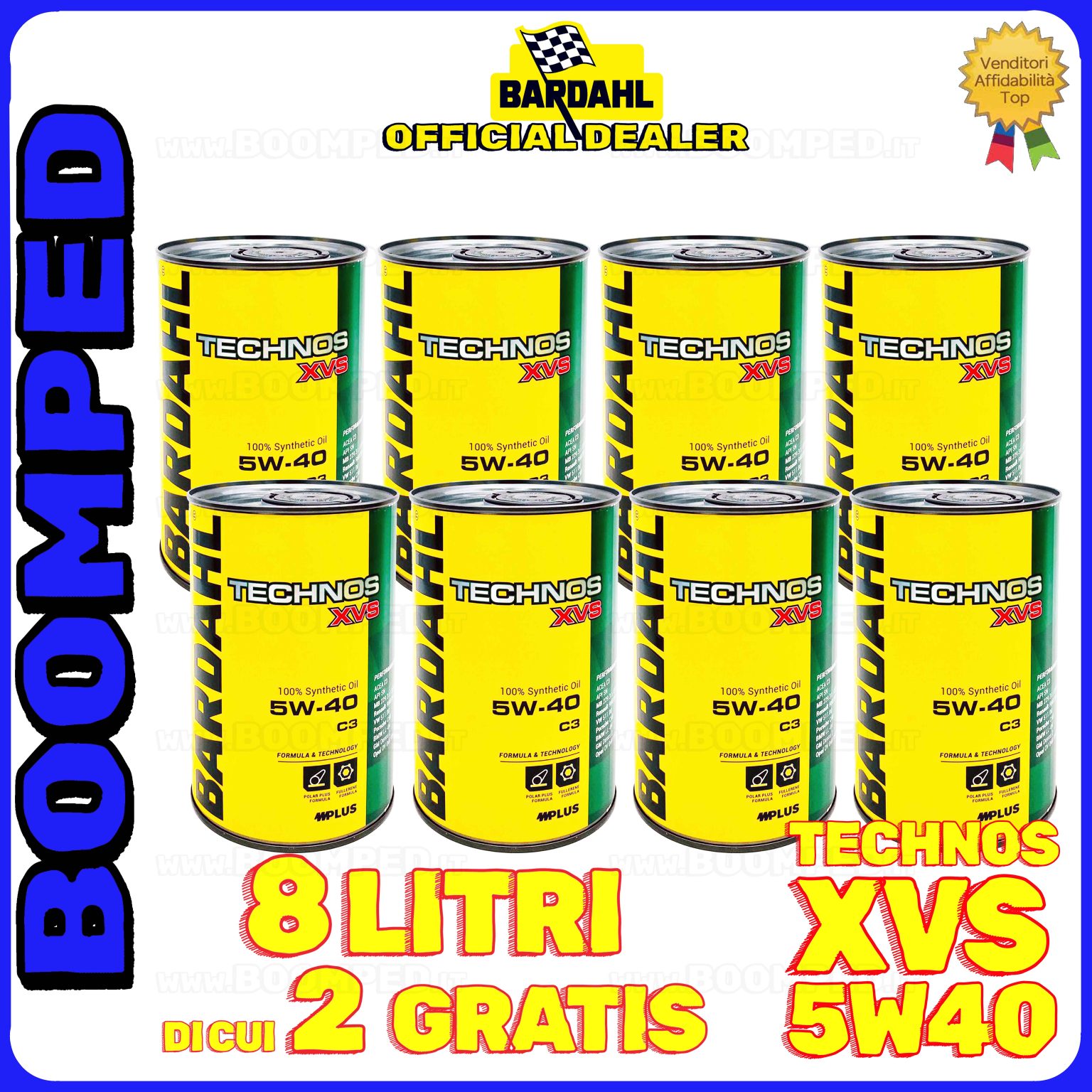 8 litri BARDAHL TECHNOS XVS 5W-40 OLIO MOTORE AUTO SINTETICO C3 (latta 1 LT) 08BD64