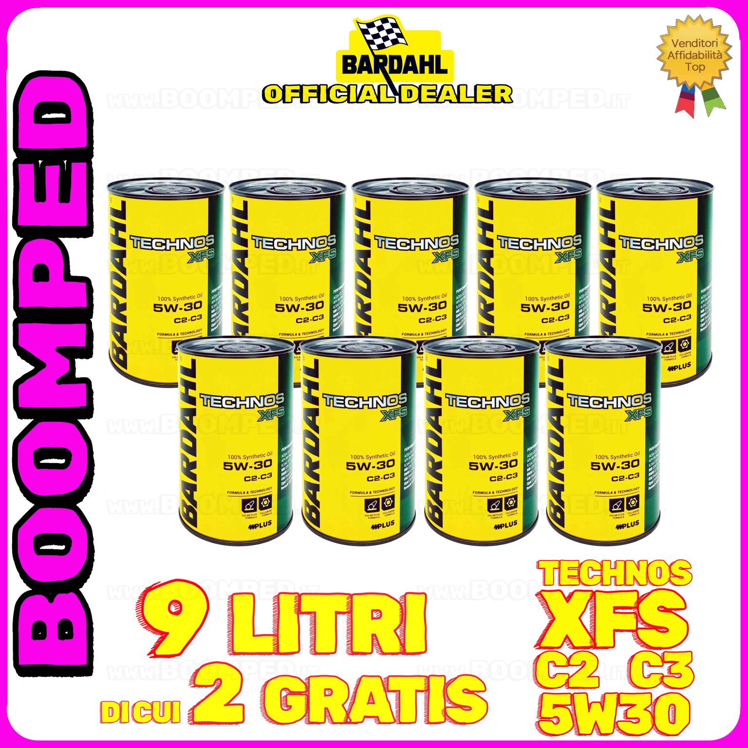 9 litri BARDAHL TECHNOS XFS 5W-30 OLIO MOTORE AUTO SINTETICO C2 C3 (latta 1 LT) 09BD63
