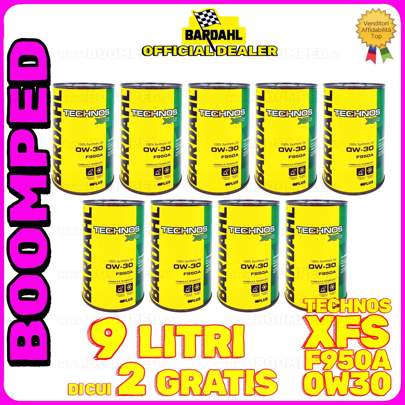 9 litri BARDAHL TECHNOS XFS F950A 0W-30 OLIO MOTORE AUTO SINTETICO C2 (latta 1 LT) 09BD65