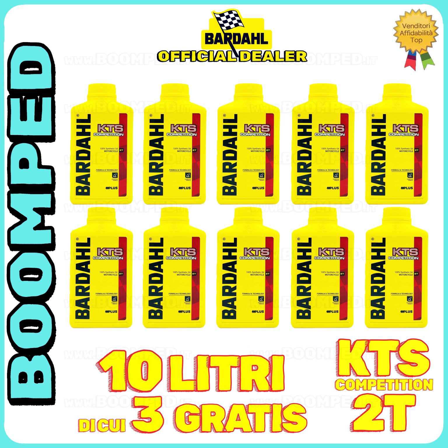 10 litri OLIO MOTORE BARDAHL KTS COMPETITION per miscela moto scooter 2T 100% sintetico 10BD04