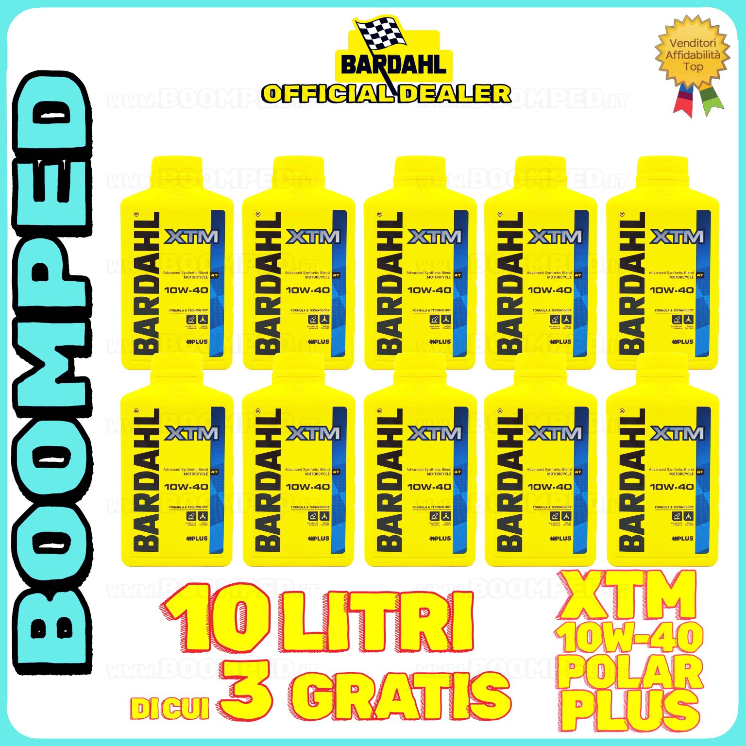 10 litri OLIO MOTORE BARDAHL XTM POLAR PLUS 10W-40 moto scooter 4T 100% sintetico 10BD08
