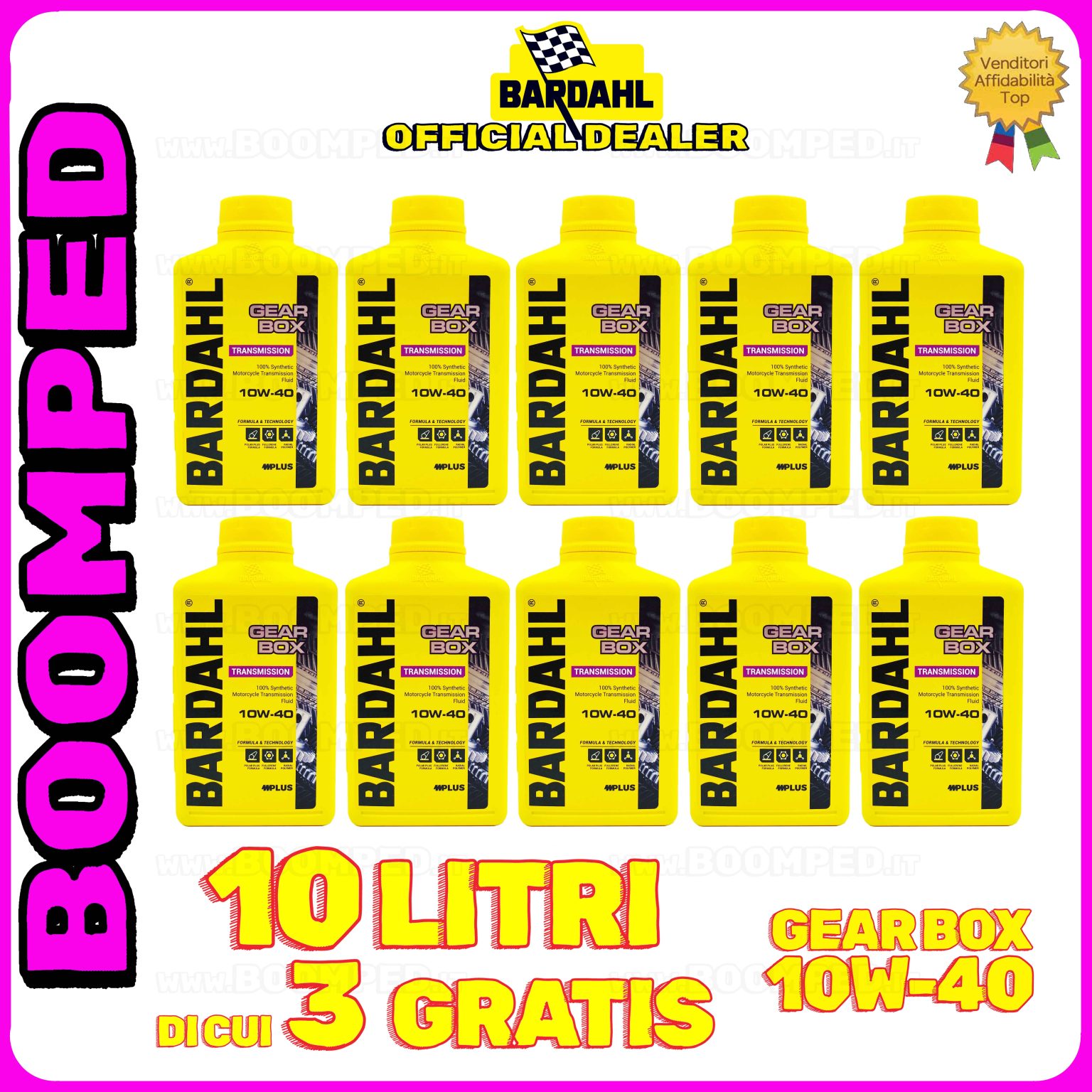 10 litri OLIO TRASMISSIONE BARDAHL GEAR BOX 10W-40 moto 2T 4T frizione bagno olio 100% sintetico 10BD12