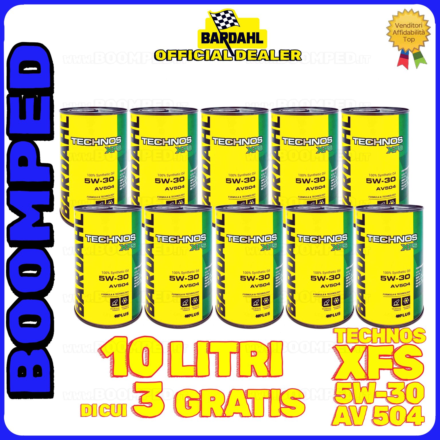10 litri BARDAHL TECHNOS XFS AV504 5W-30 OLIO MOTORE SINTETICO C3 SN (latta 1 LT) 10BD29