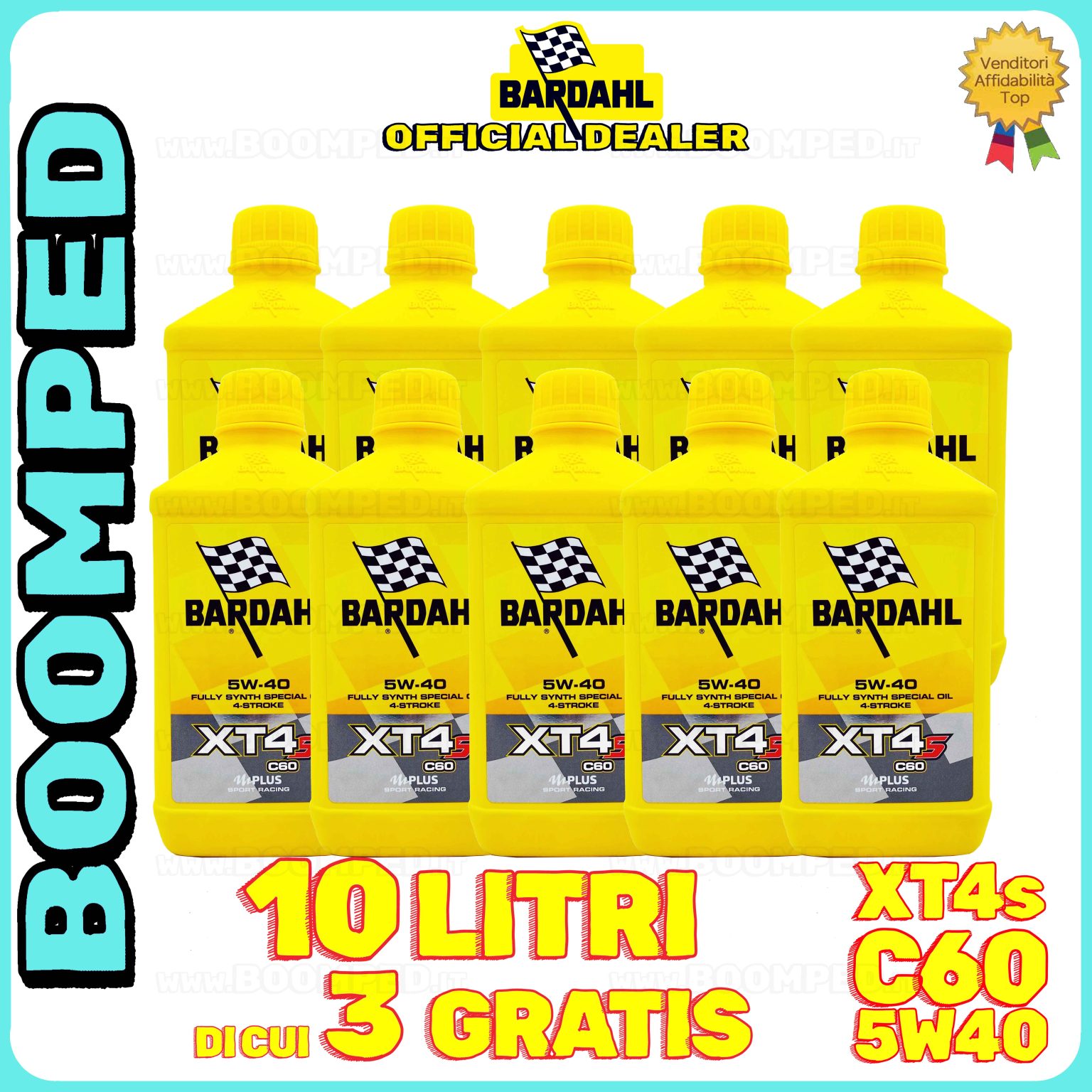 10 litri BARDAHL XT4s C60 5W-40 olio motore moto sintetico API SN, JASO MA / MA2 10BD52