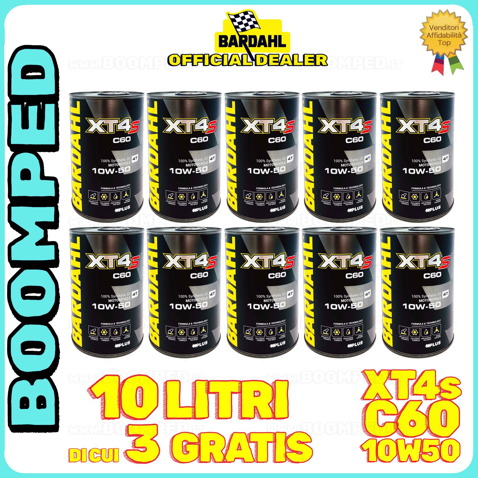 10 litri BARDAHL XT4s C60 10W-50 olio motore moto sintetico API SN, JASO MA / MA2 10BD53