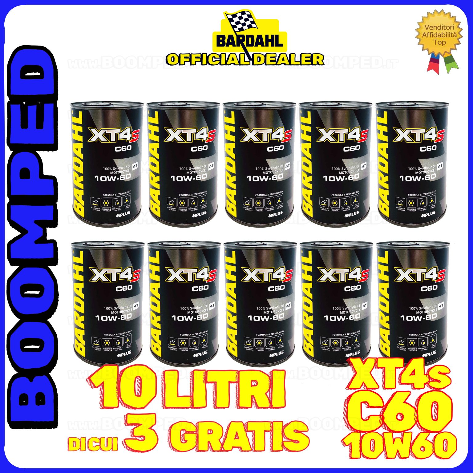 10 litri BARDAHL XT4s C60 10W-60 olio motore moto sintetico API SN, JASO MA / MA2 10BD54