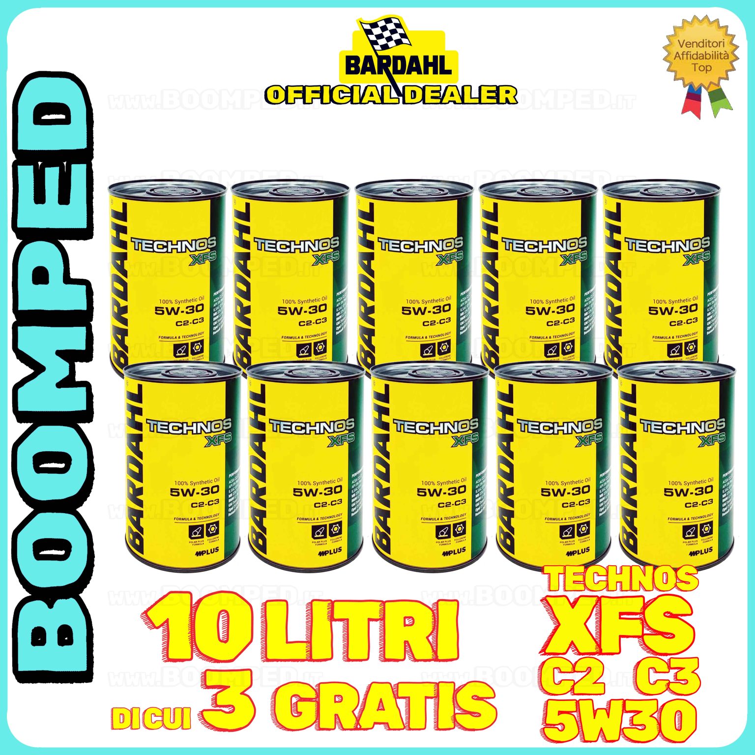 10 litri BARDAHL TECHNOS XFS 5W-30 OLIO MOTORE AUTO SINTETICO C2 C3 (latta 1 LT) 10BD63