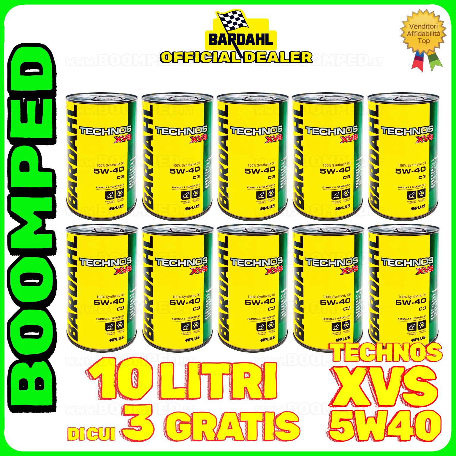 10 litri BARDAHL TECHNOS XVS 5W-40 OLIO MOTORE AUTO SINTETICO C3 (latta 1 LT) 10BD64