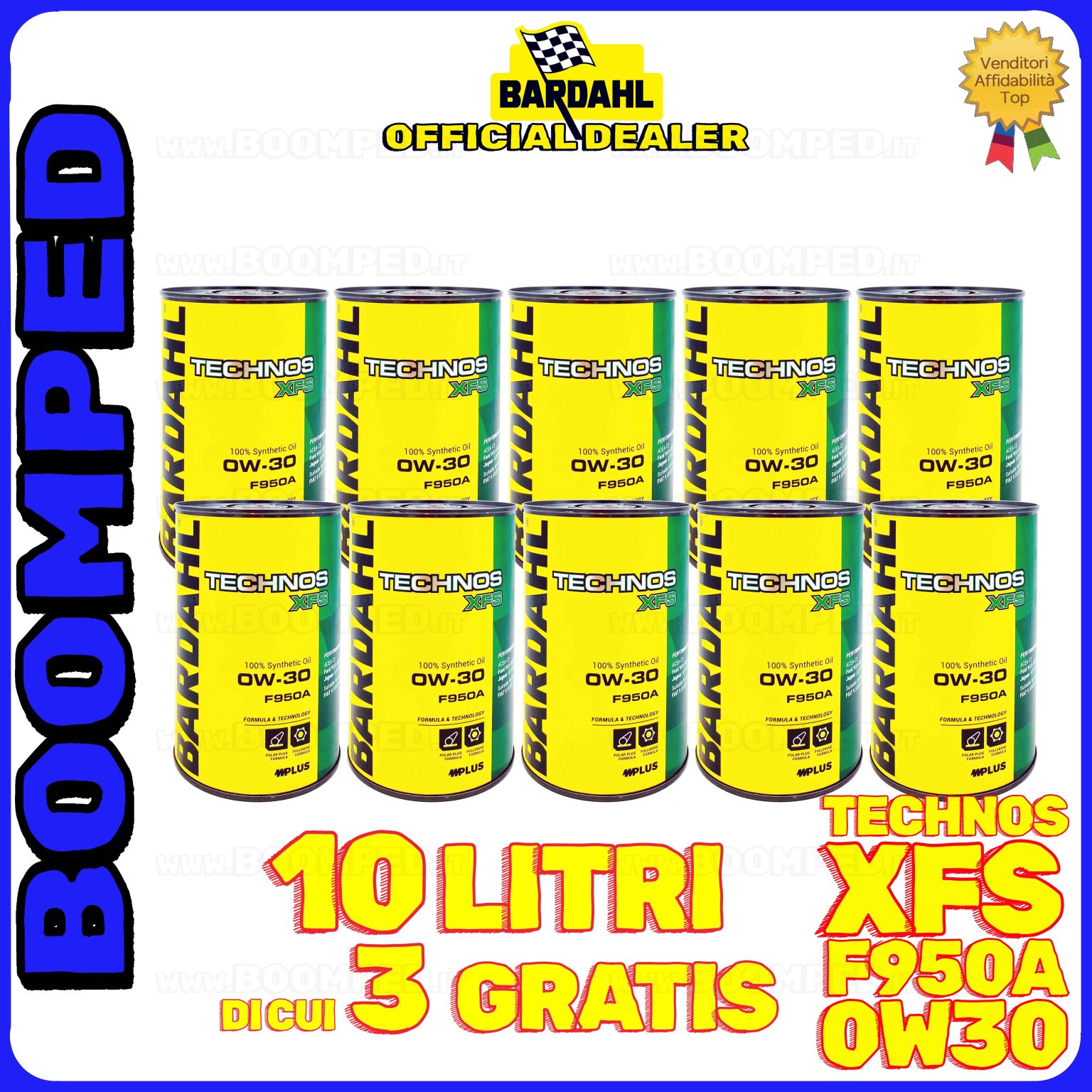 10 litri BARDAHL TECHNOS XFS F950A 0W-30 OLIO MOTORE AUTO SINTETICO C2 (latta 1 LT) 10BD65