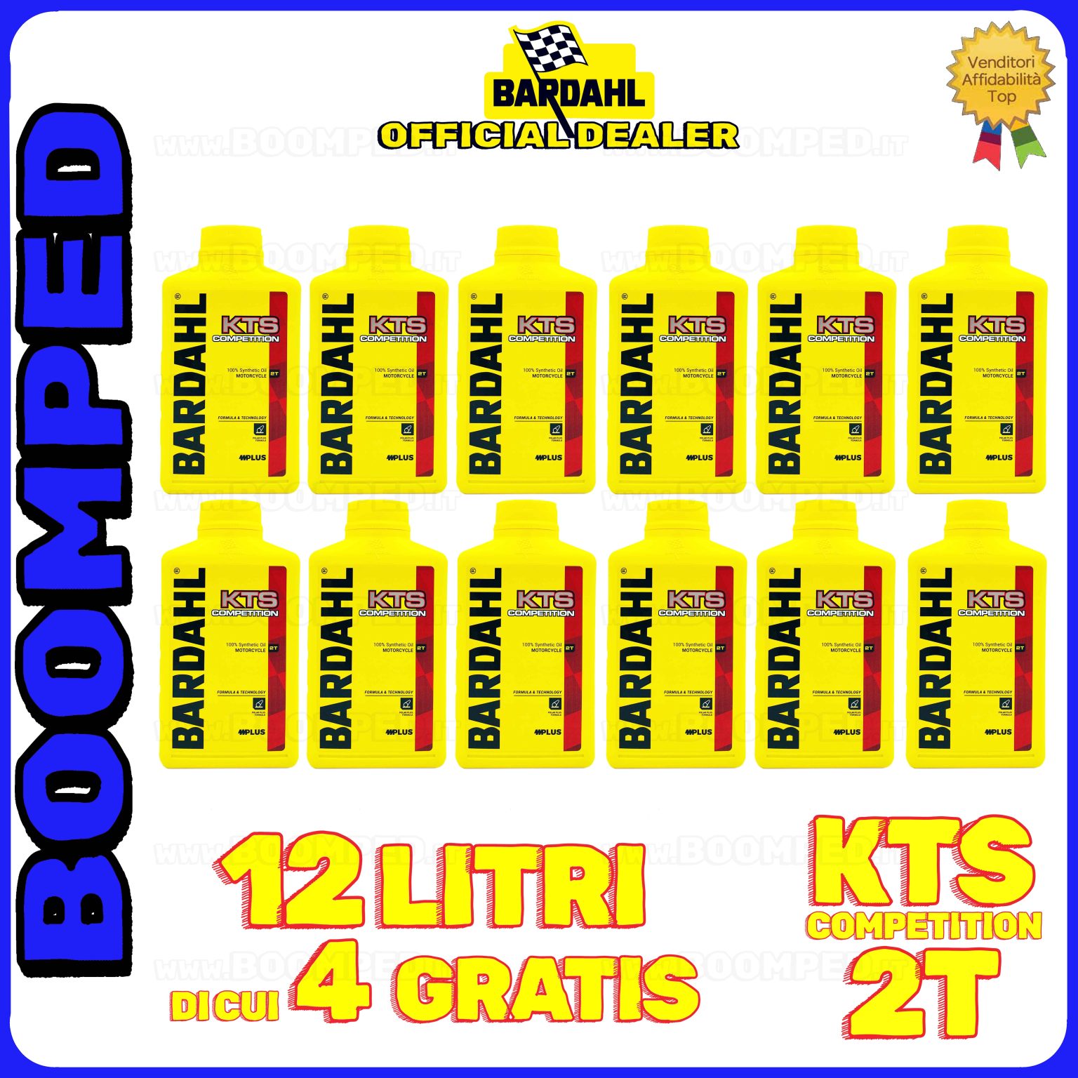 12 litri OLIO MOTORE BARDAHL KTS COMPETITION per miscela moto scooter 2T 100% sintetico 12BD04