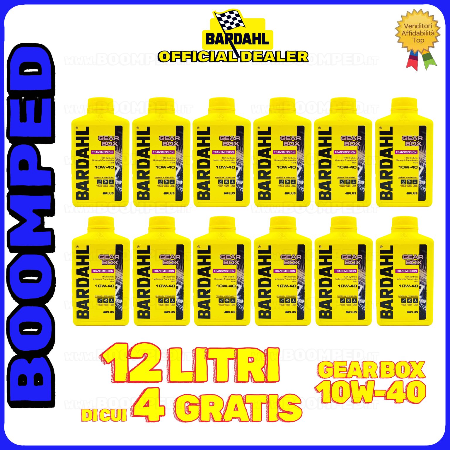 12 litri OLIO TRASMISSIONE BARDAHL GEAR BOX 10W-40 moto 2T 4T frizione bagno olio 100% sintetico 12BD12