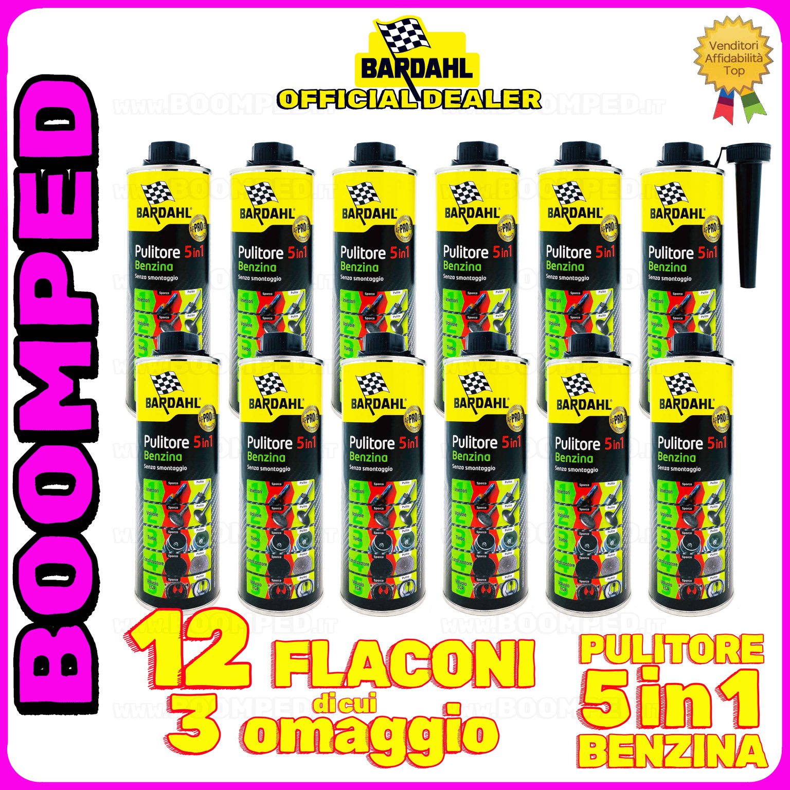 12 flaconi 500ml BARDAHL PULITORE 5 IN 1 BENZINA additivo multifunzionale auto diesel 12BD42