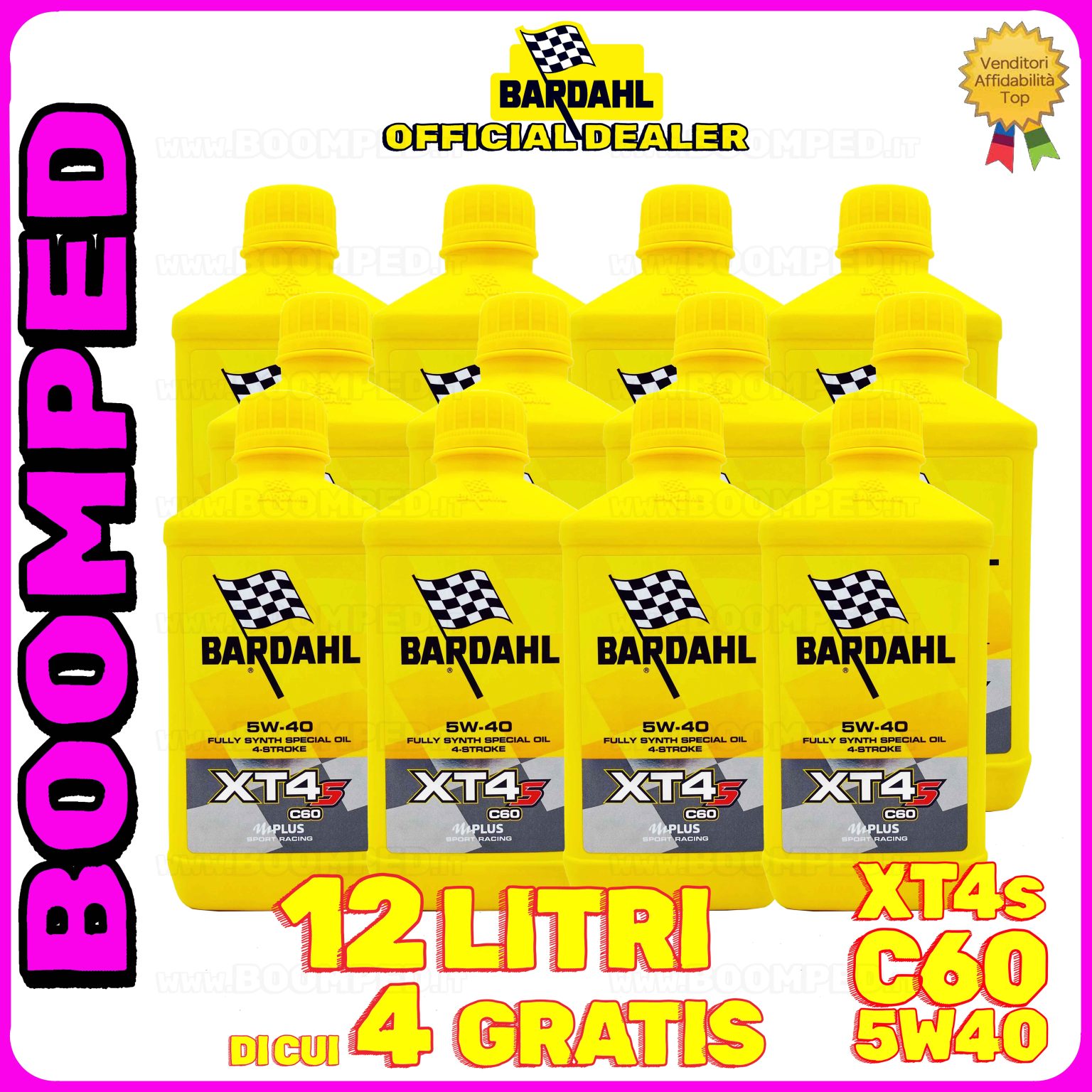 12 litri BARDAHL XT4s C60 5W-40 olio motore moto sintetico API SN, JASO MA / MA2 12BD52