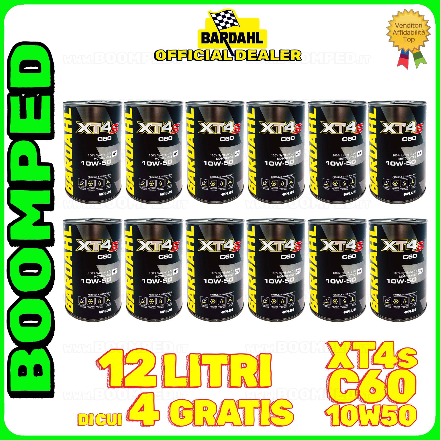 12 litri BARDAHL XT4s C60 10W-50 olio motore moto sintetico API SN, JASO MA / MA2 12BD53