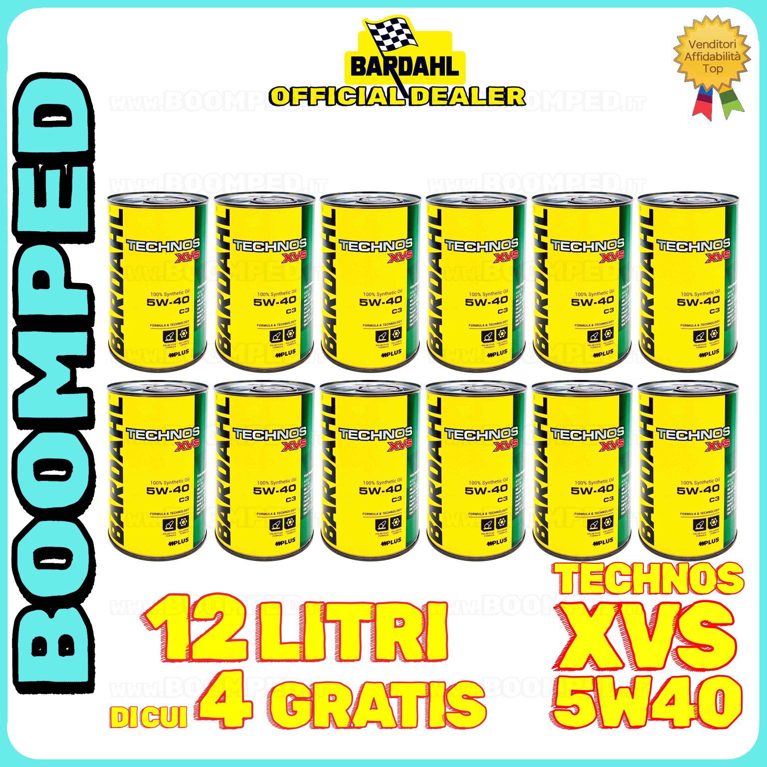12 litri BARDAHL TECHNOS XVS 5W-40 OLIO MOTORE AUTO SINTETICO C3 (latta 1 LT) 12BD64