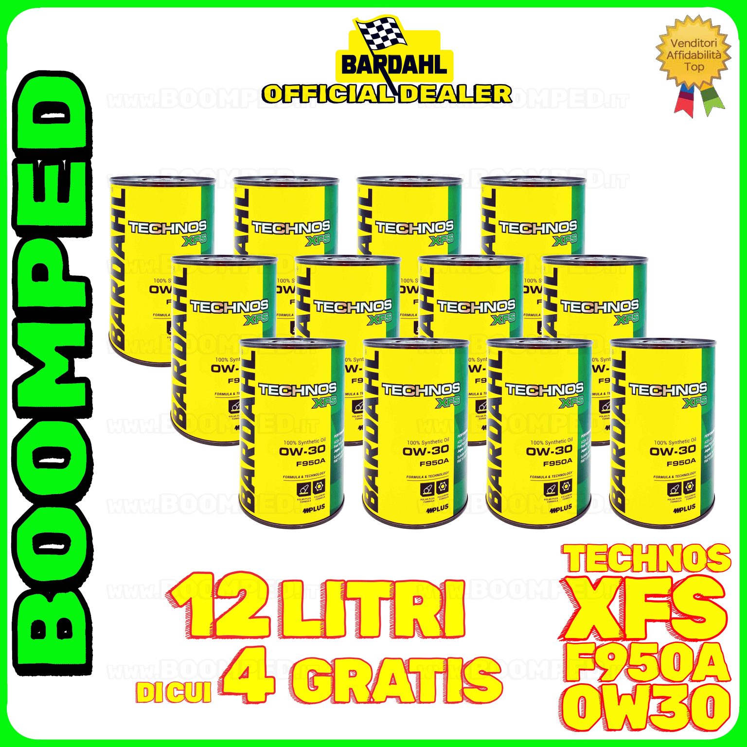 12 litri BARDAHL TECHNOS XFS F950A 0W-30 OLIO MOTORE AUTO SINTETICO C2 (latta 1 LT) 12BD65