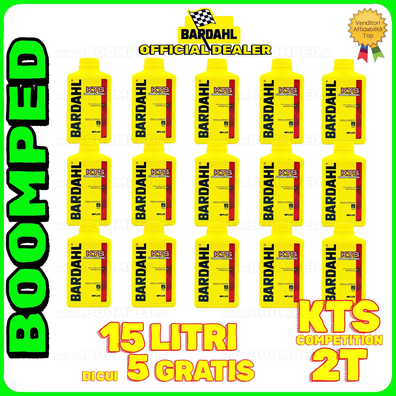 15 litri OLIO MOTORE BARDAHL KTS COMPETITION per miscela moto scooter 2T 100% sintetico 15BD04