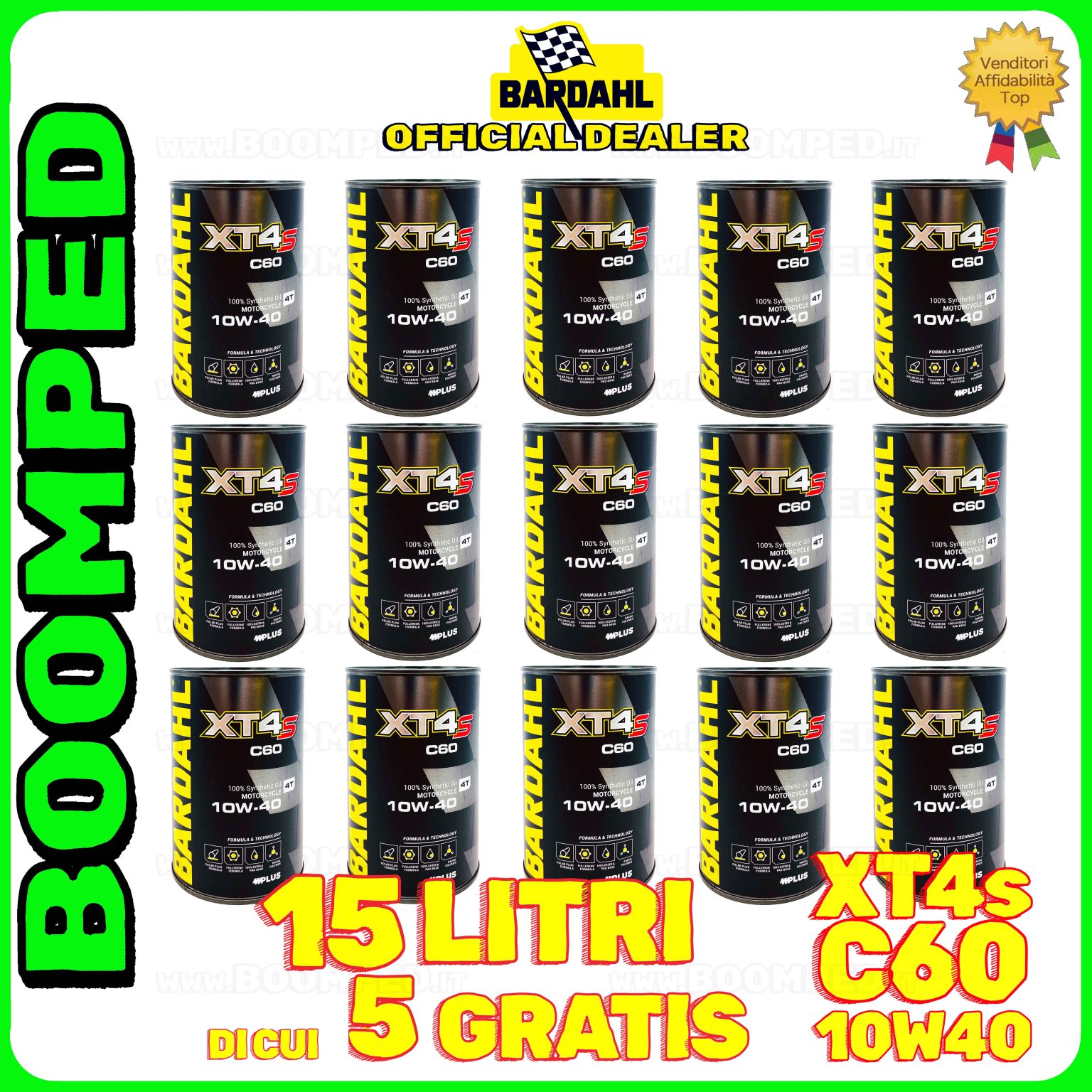 15 litri BARDAHL XT4s C60 10W-40 olio motore mot sintetico API SN, JASO MA / MA2 15BD32
