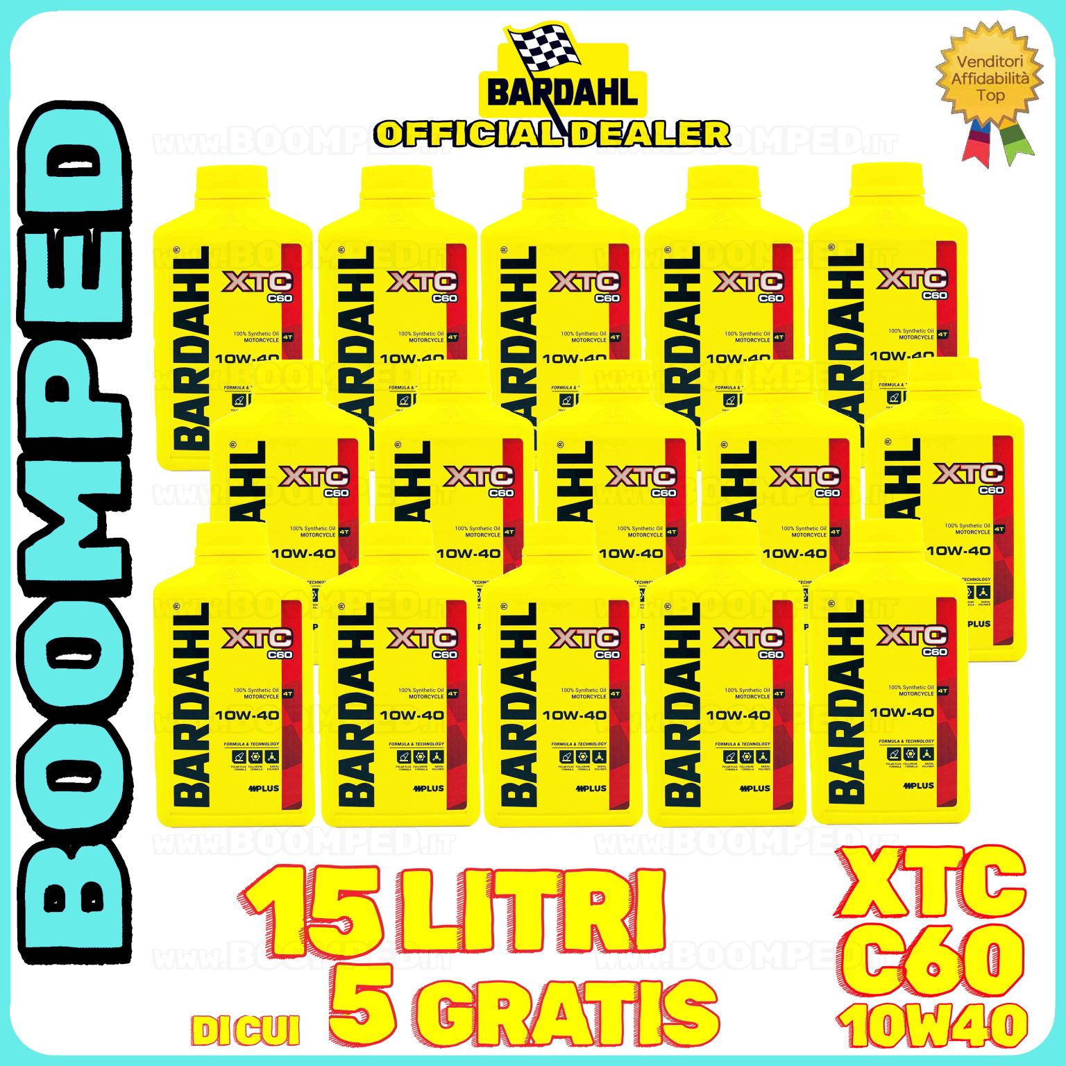 15 litri BARDAHL XTC C60 10W-40 olio motore moto sintetico API SN / JASO MA-MA2 15BD36