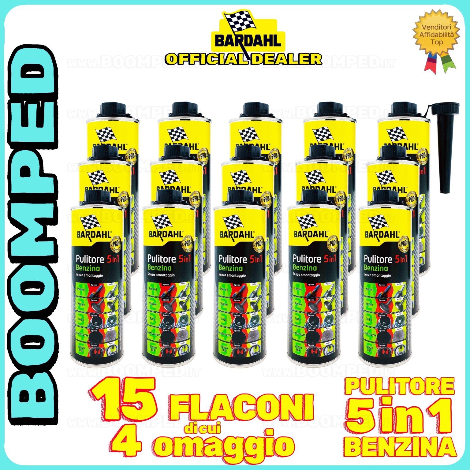 15 flaconi 500ml BARDAHL PULITORE 5 IN 1 BENZINA additivo multifunzionale auto diesel 15BD42