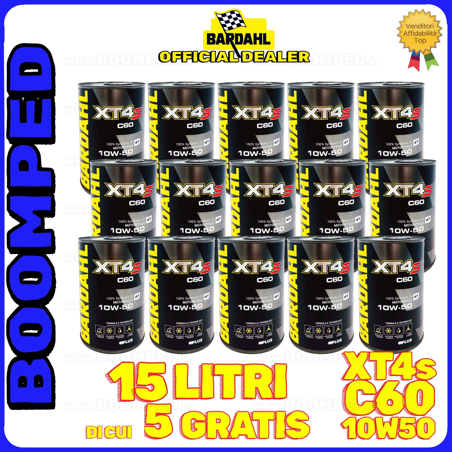 15 litri BARDAHL XT4s C60 10W-50 olio motore moto sintetico API SN, JASO MA / MA2 15BD53