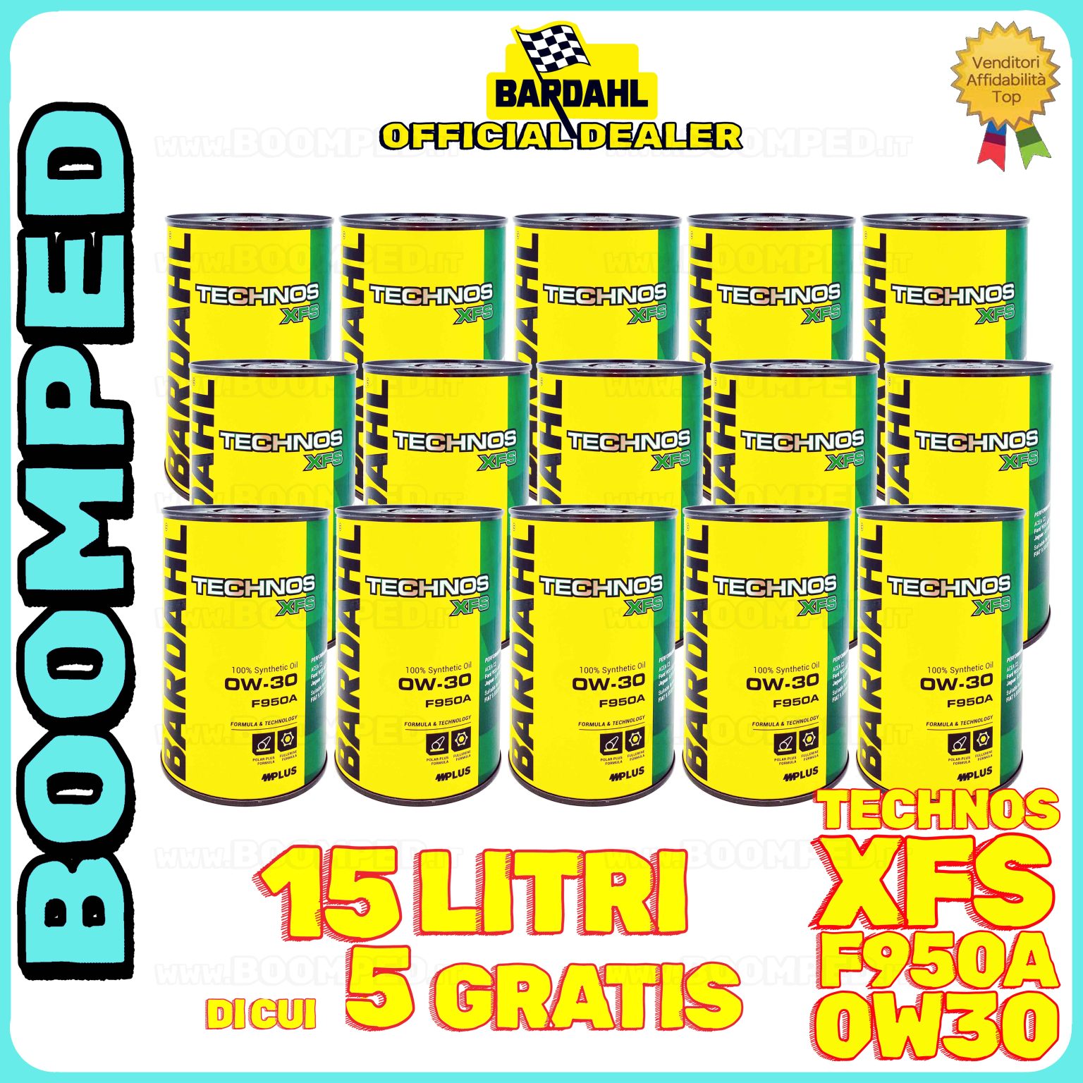 15 litri BARDAHL TECHNOS XFS F950A 0W-30 OLIO MOTORE AUTO SINTETICO C2 (latta 1 LT) 15BD65