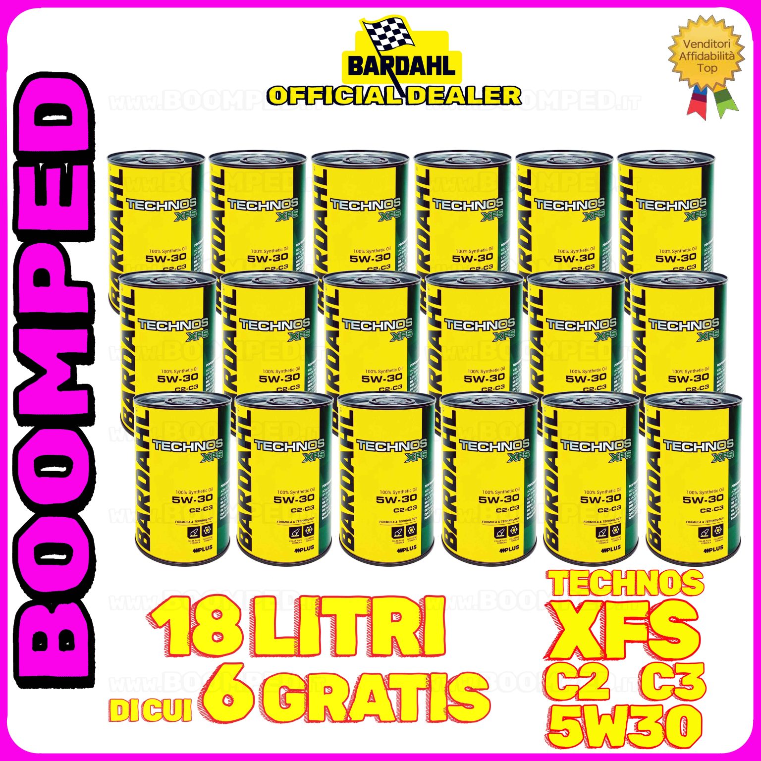18 litri BARDAHL TECHNOS XFS 5W-30 OLIO MOTORE AUTO SINTETICO C2 C3 (latta 1 LT) 18BD63