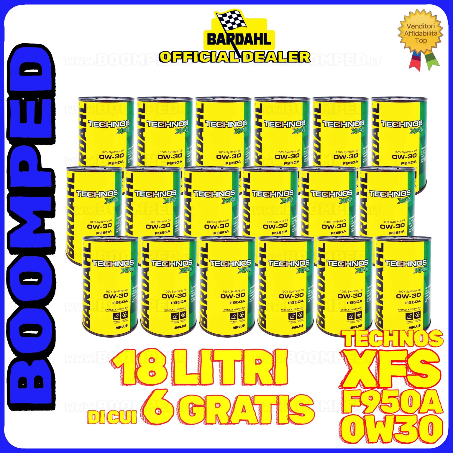 18 litri BARDAHL TECHNOS XFS F950A 0W-30 OLIO MOTORE AUTO SINTETICO C2 (latta 1 LT) 18BD65
