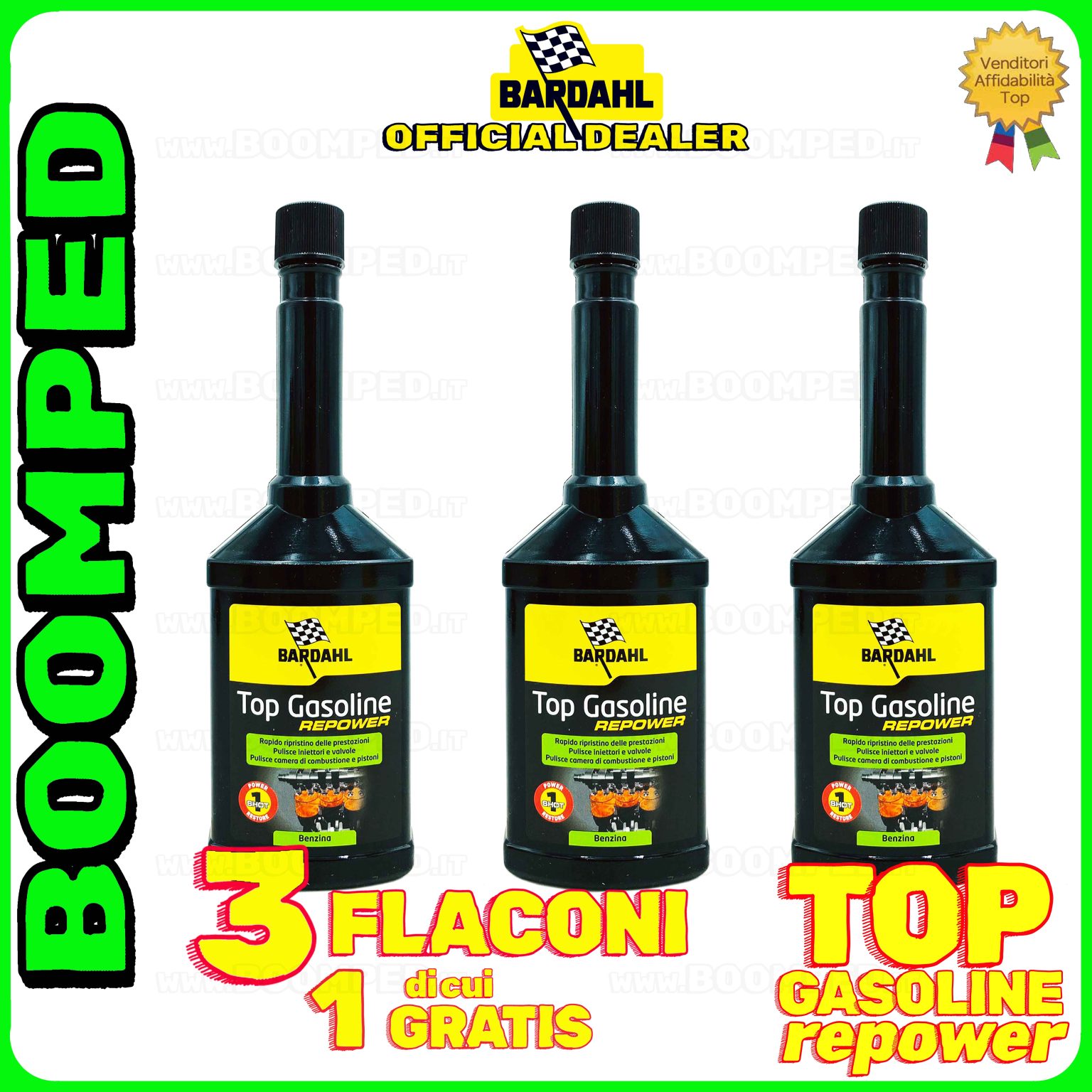 3 flaconi 250ml ADDITIVO BARDAHL TOP GASOLINE REPOWER pulitore iniettori riduce consumi motori benzina auto 03BD43
