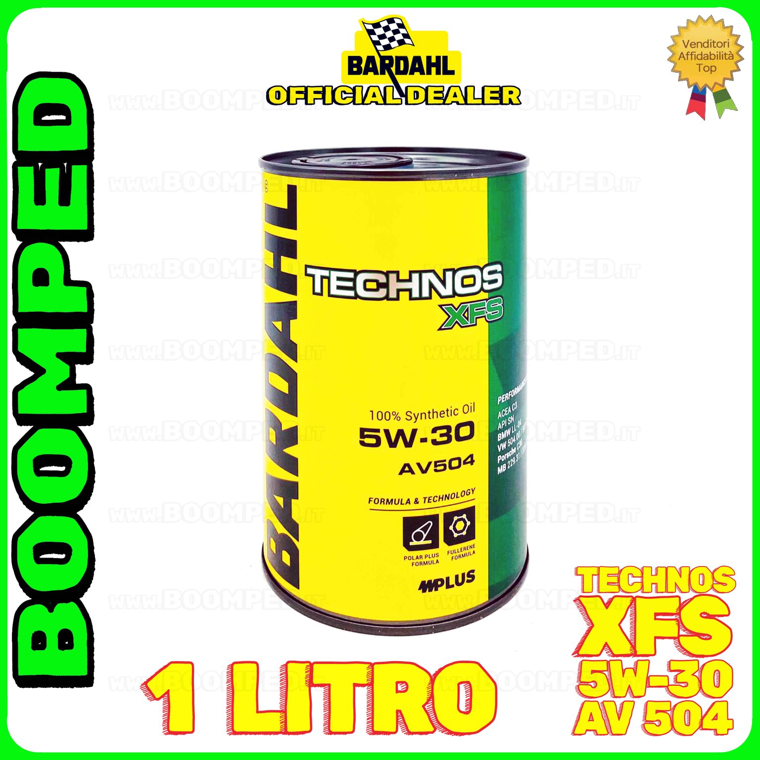 1 litro BARDAHL TECHNOS XFS AV504 5W-30 OLIO MOTORE SINTETICO C3 SN (latta 1 LT) BD29