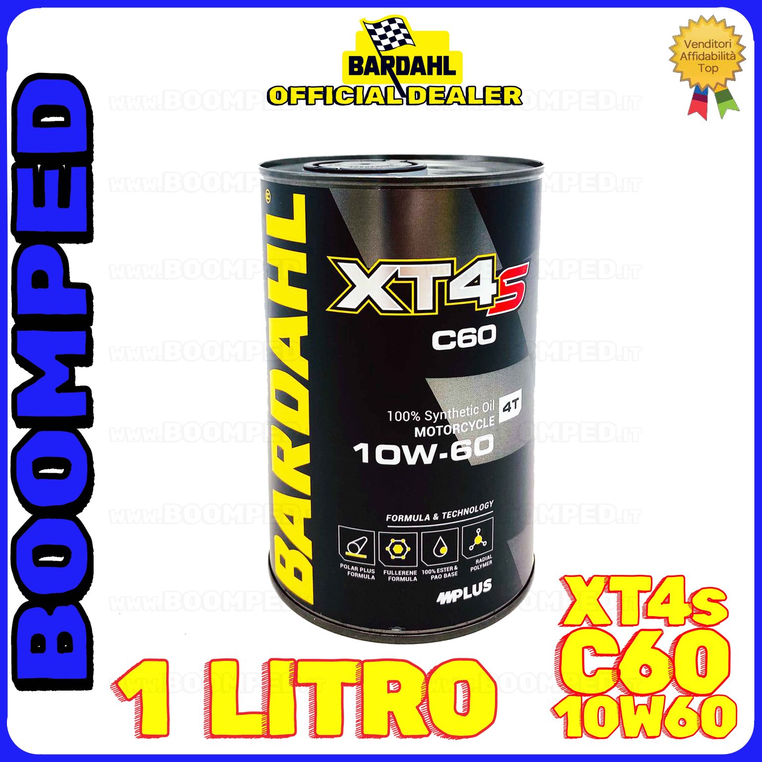 1 litro BARDAHL XT4s C60 10W-60 olio motore moto sintetico API SN, JASO MA / MA2 BD54