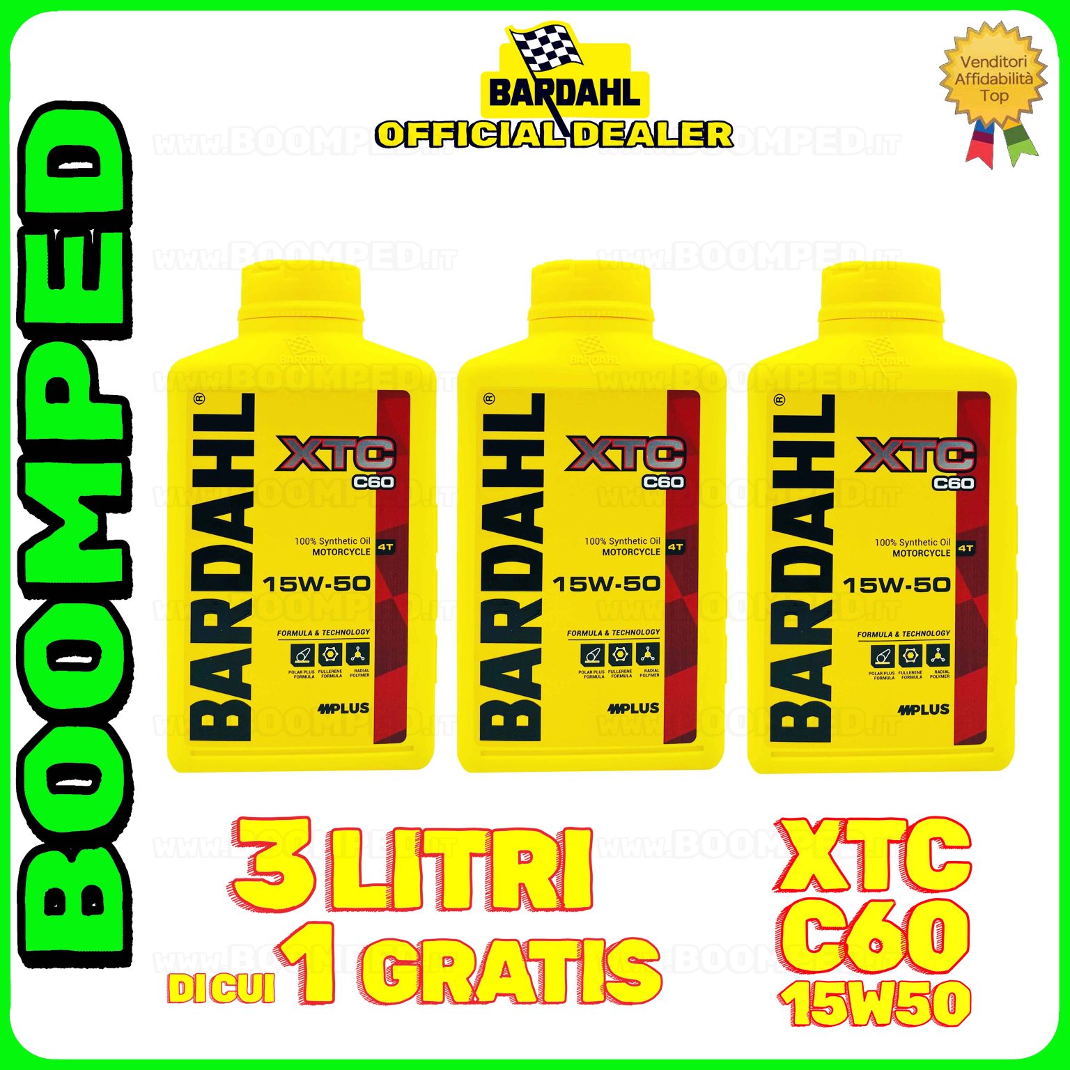 3 litri BARDAHL XTC C60 15W-50 olio motore moto sintetico API SN / JASO MA-MA2 03BD59