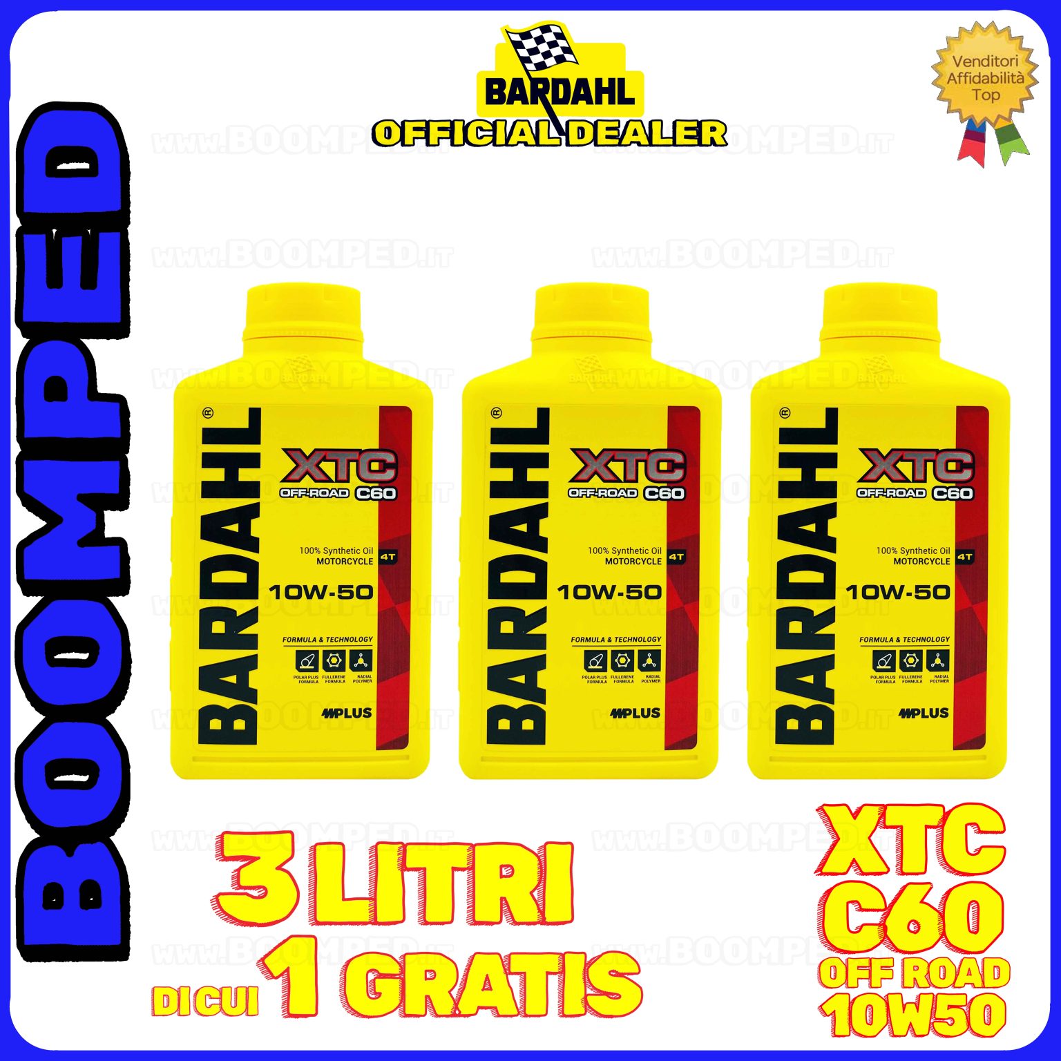3 litri BARDAHL XTC C60 OFF ROAD 10W-50 olio motore moto sintetico API SN / JASO MA-MA2 03BD61