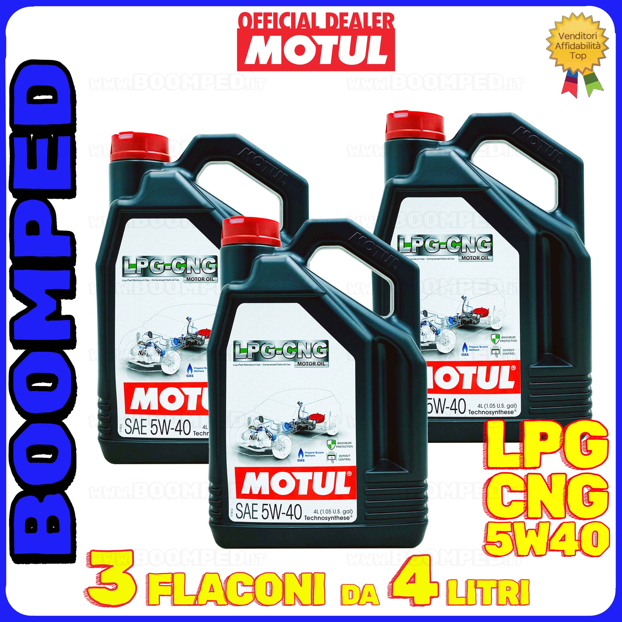 12 litri (3 TANICHE) MOTUL LPG-CNG 5W-40 olio motore auto GPL METANO BI-FUEL 03MO76