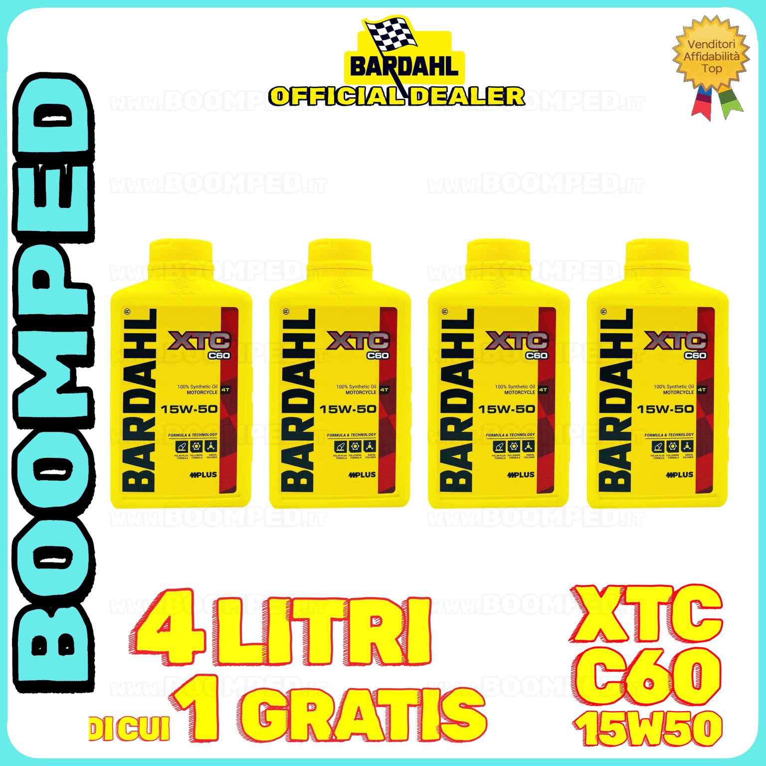 4 litri BARDAHL XTC C60 15W-50 olio motore moto sintetico API SN / JASO MA-MA2 04BD59