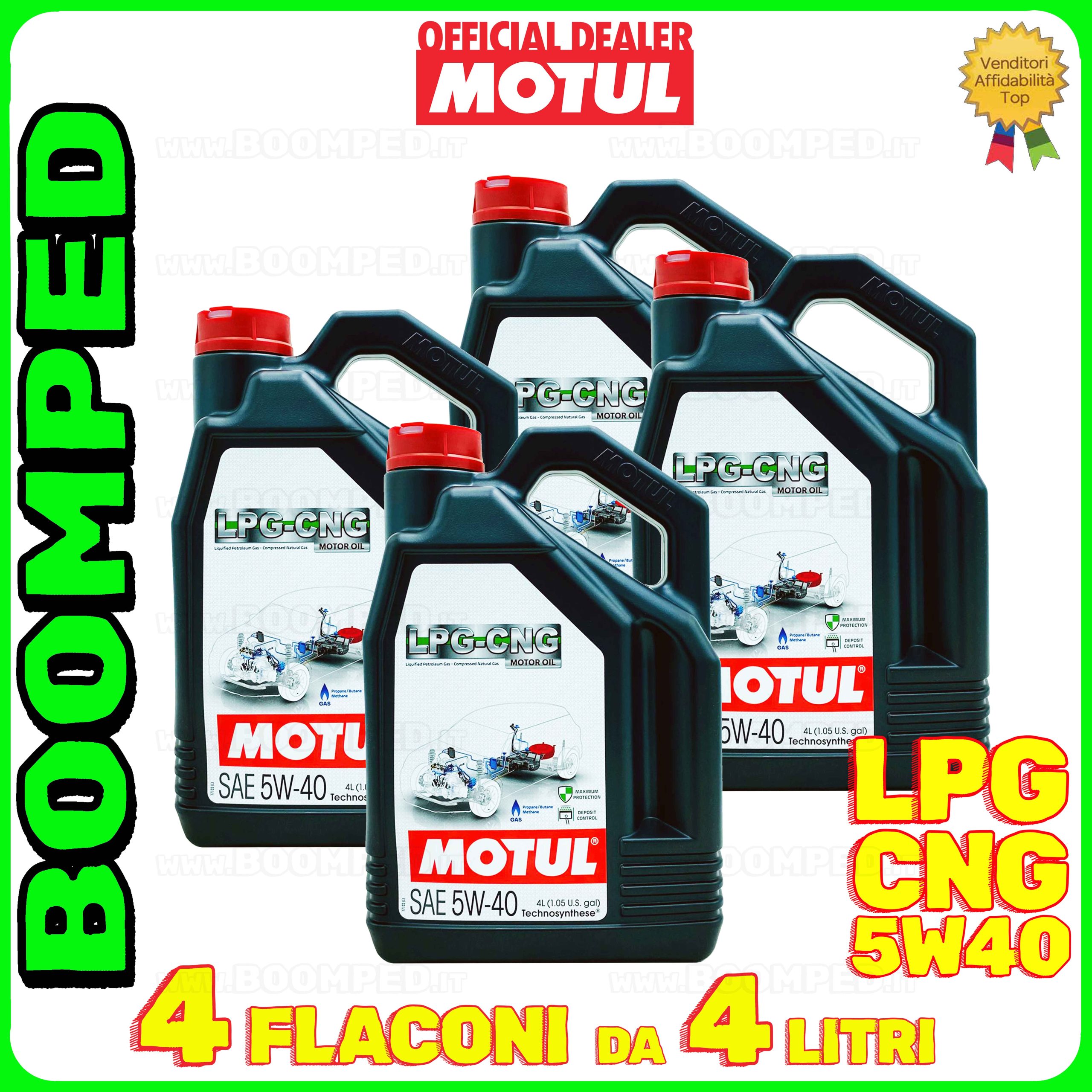 16 litri (4 TANICHE) MOTUL LPG-CNG 5W-40 olio motore auto GPL METANO BI-FUEL 04MO76