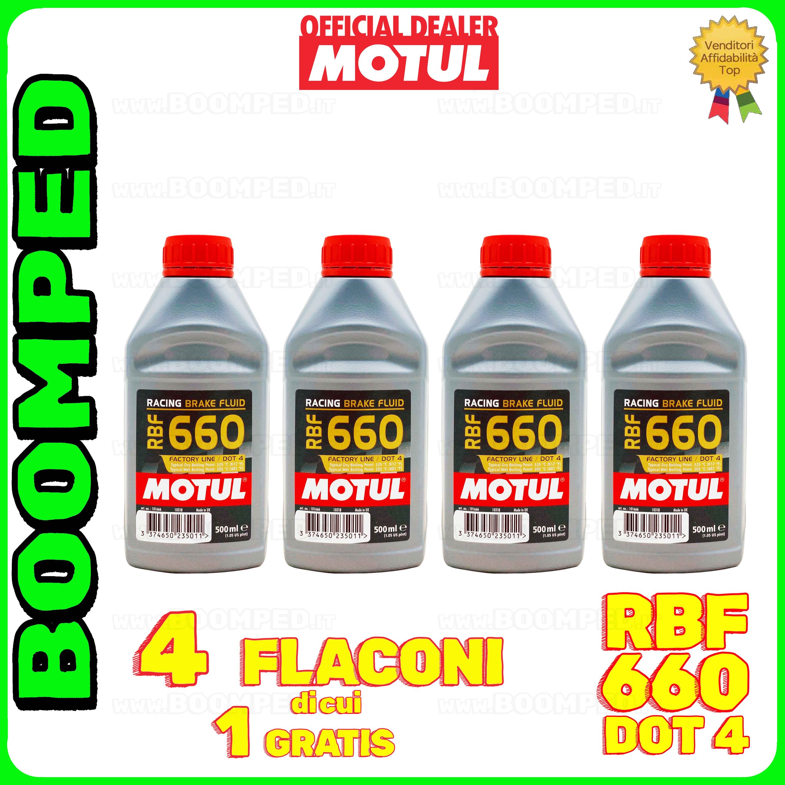 4 flaconi 500ml MOTUL RBF 660 FACTORY LINE olio freni frizione competizione DOT 4 auto moto 04MO78