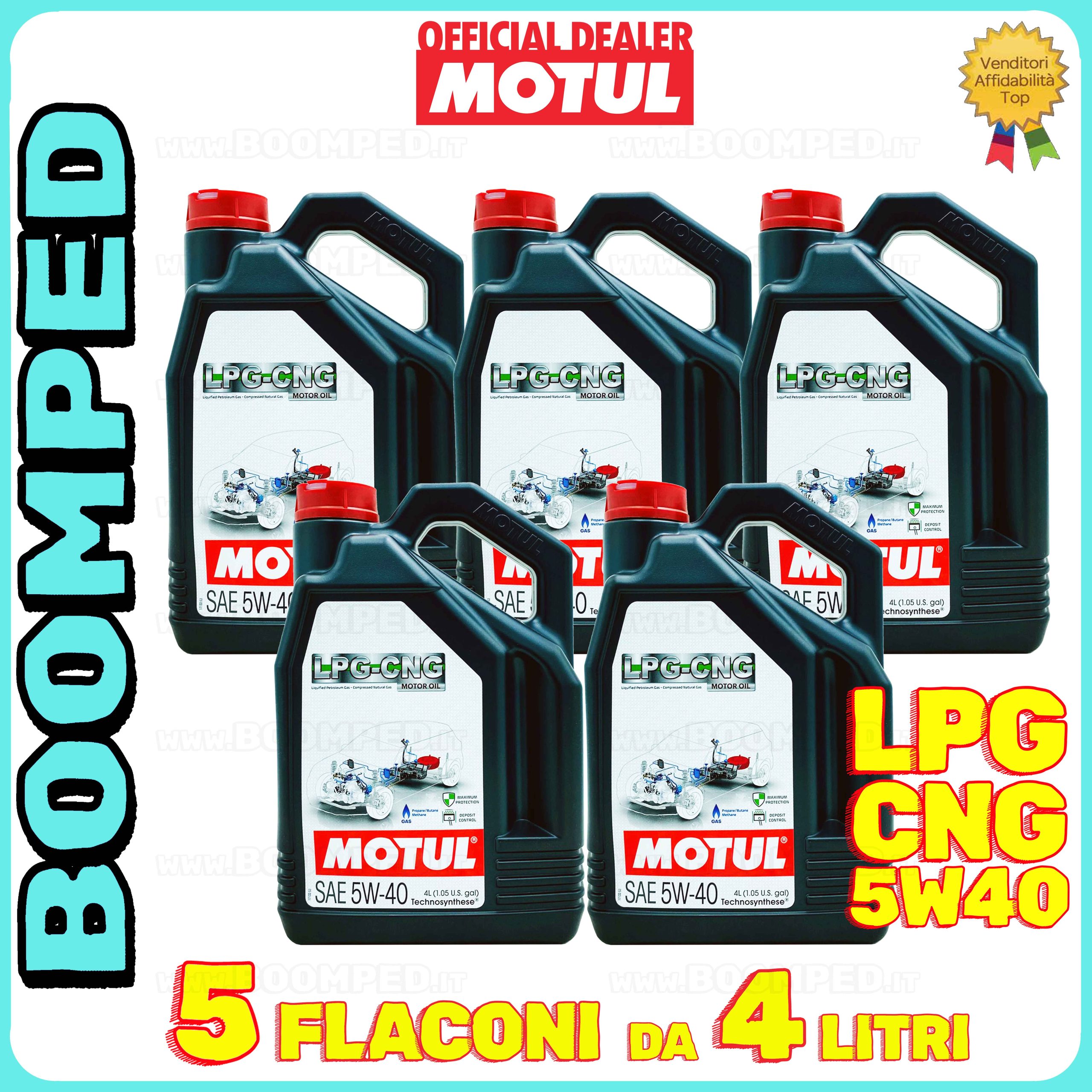 20 litri (5 TANICHE) MOTUL LPG-CNG 5W-40 olio motore auto GPL METANO BI-FUEL 05MO76