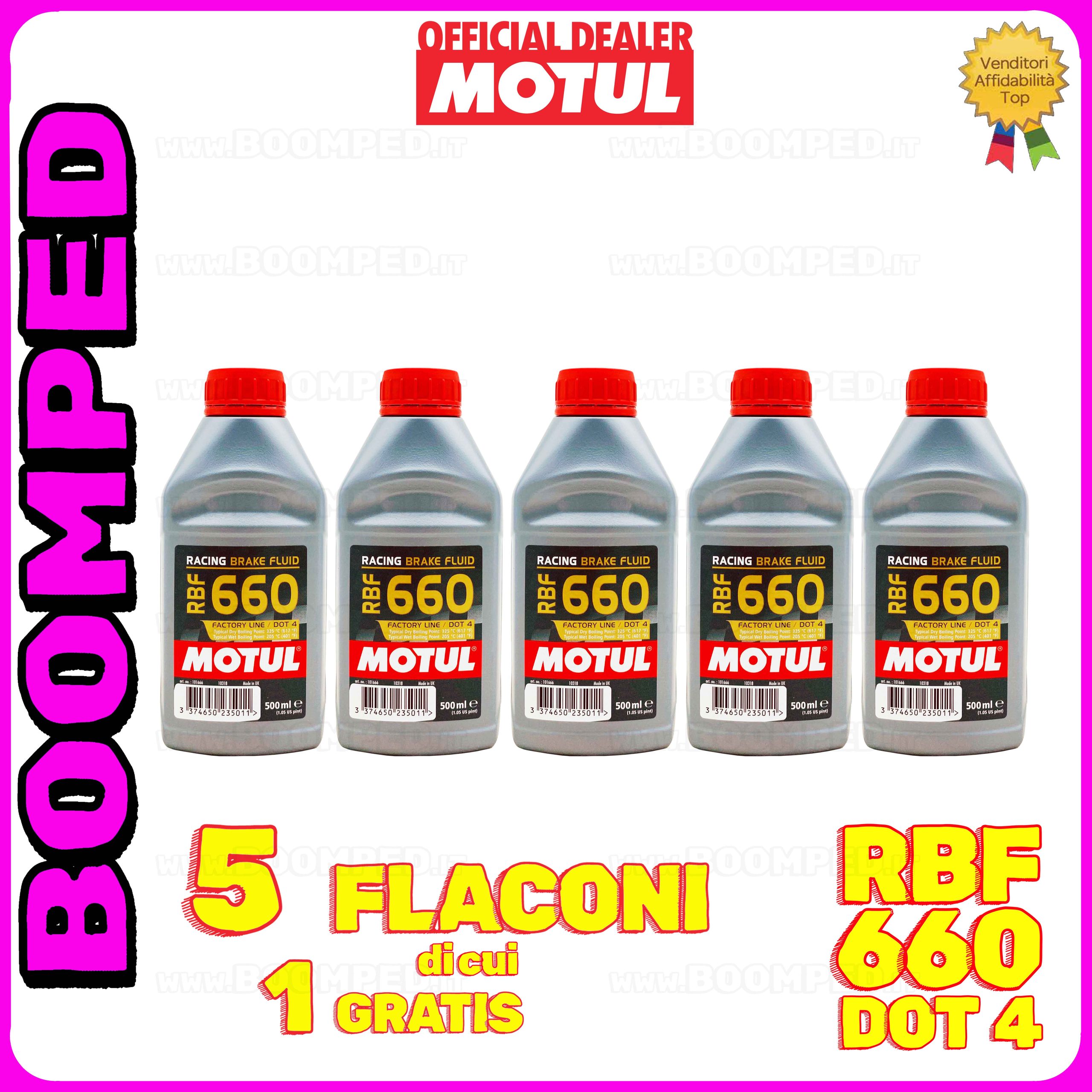 5 flaconi 500ml MOTUL RBF 660 FACTORY LINE olio freni frizione competizione DOT 4 auto moto 05MO78