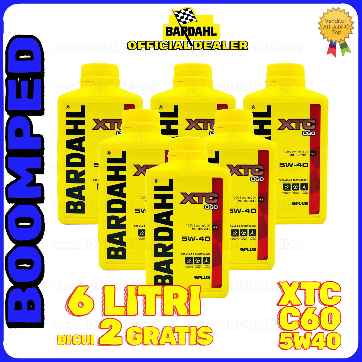 6 litri BARDAHL XTC C60 5W-40 olio motore moto sintetico API SN / JASO MA-MA2 06BD57
