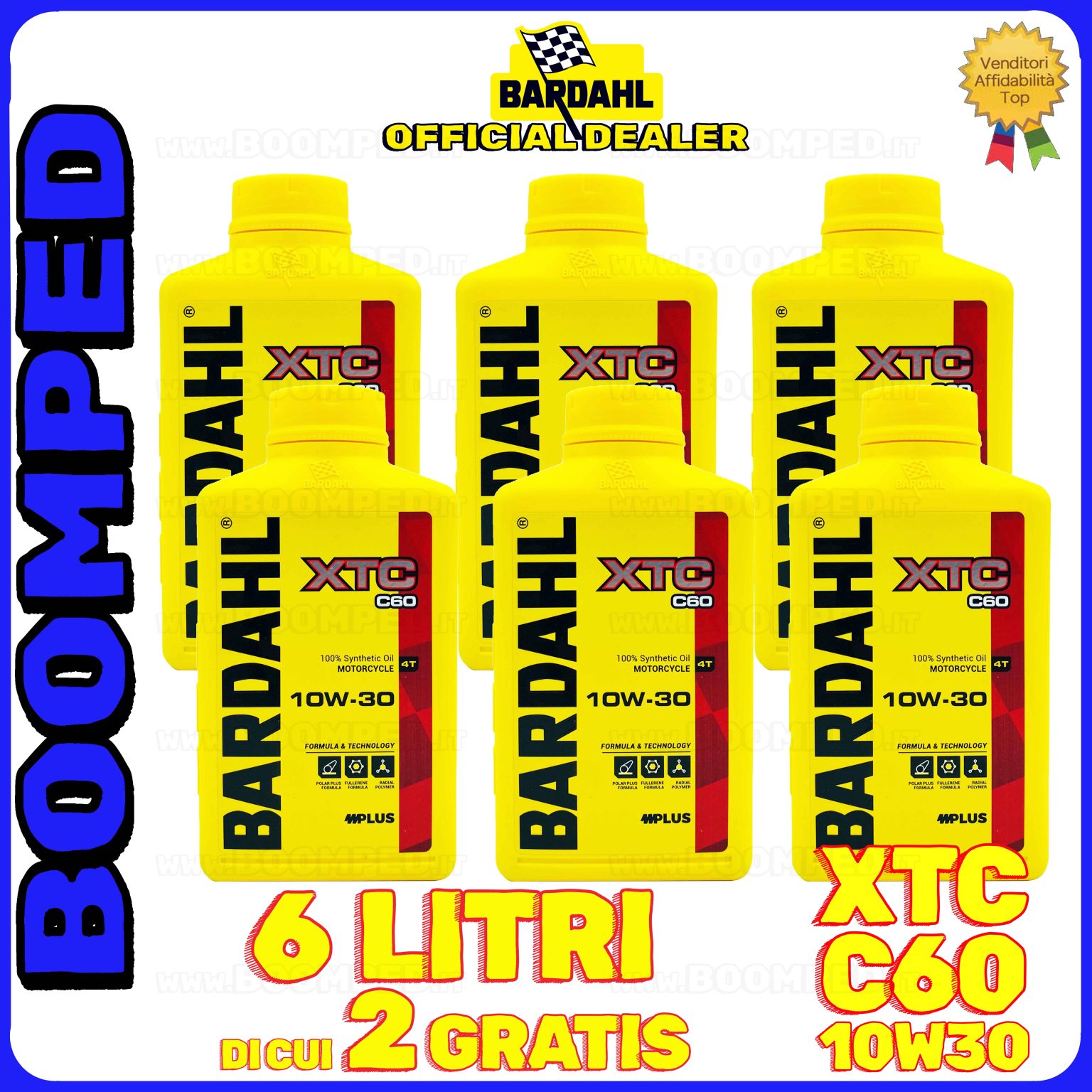 6 litri BARDAHL XTC C60 10W-30 olio motore moto sintetico API SN / JASO MA-MA2 06BD58