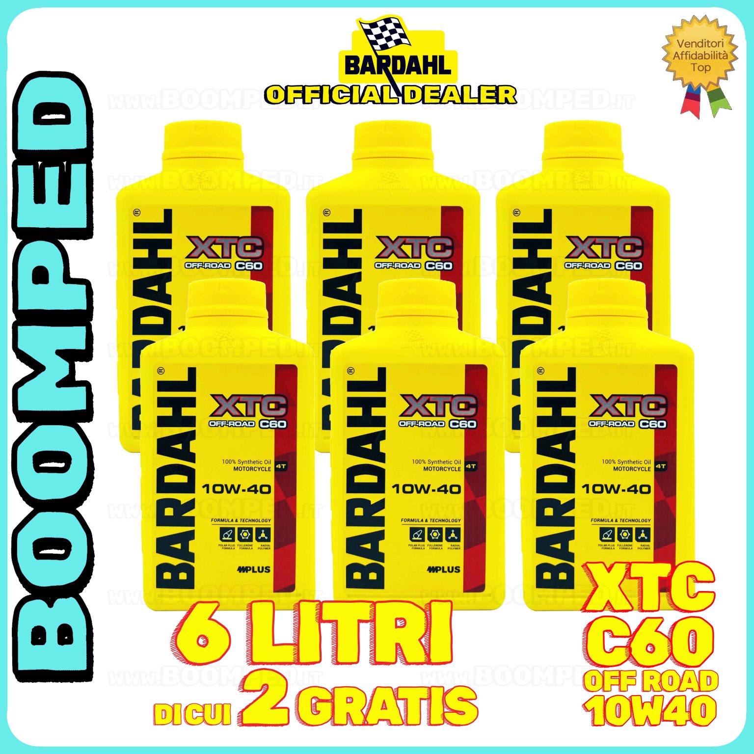 6 litri BARDAHL XTC C60 OFF ROAD 10W-40 olio motore moto sintetico API SN / JASO MA-MA2 06BD60