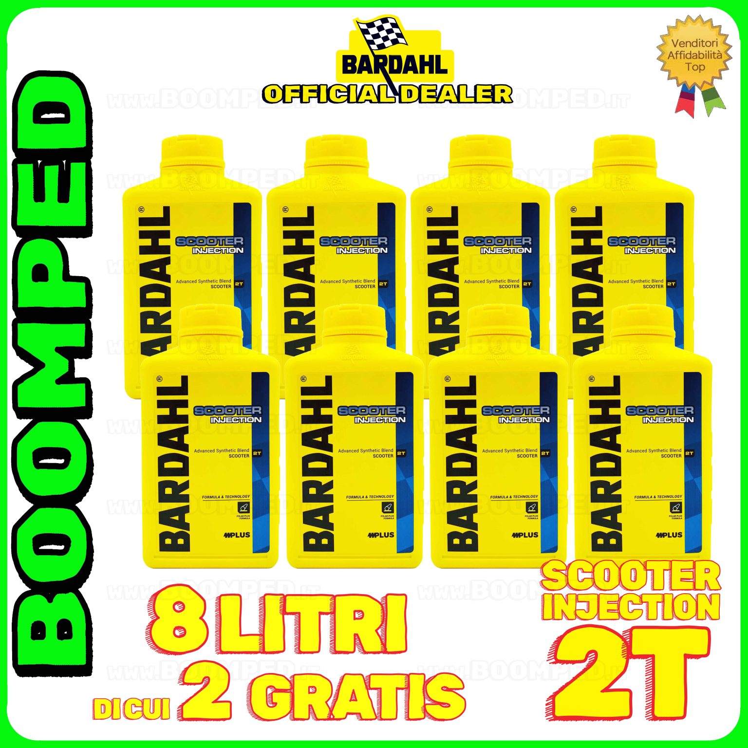 8 litri BARDAHL SCOOTER INJECTION 2T OLIO MOTORE per miscela moto scooter 2T 100% sintetico 08BD02