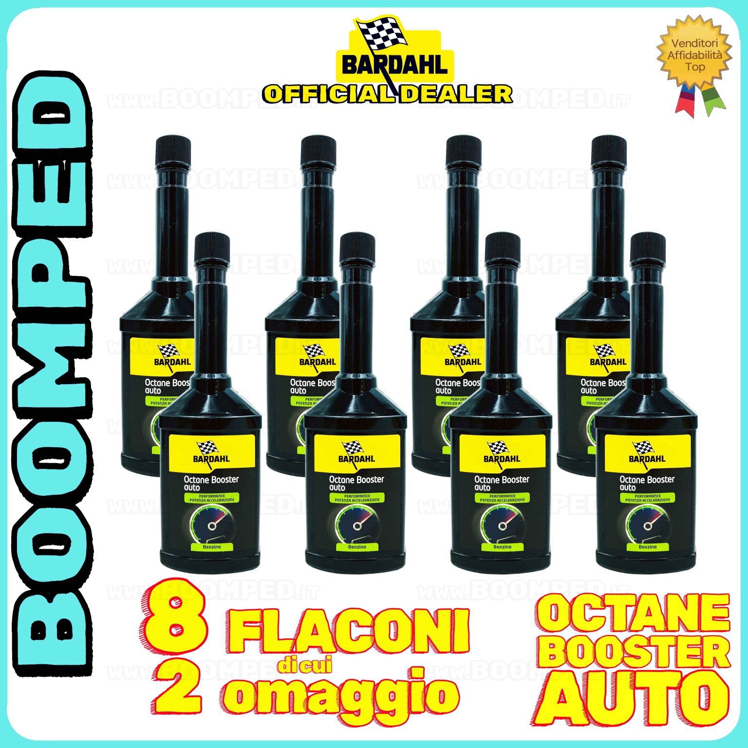 8 flaconi 250ml BARDAHL OCTANE BOOSTER AUTO additivo elevatore ottani auto benzina 08BD46