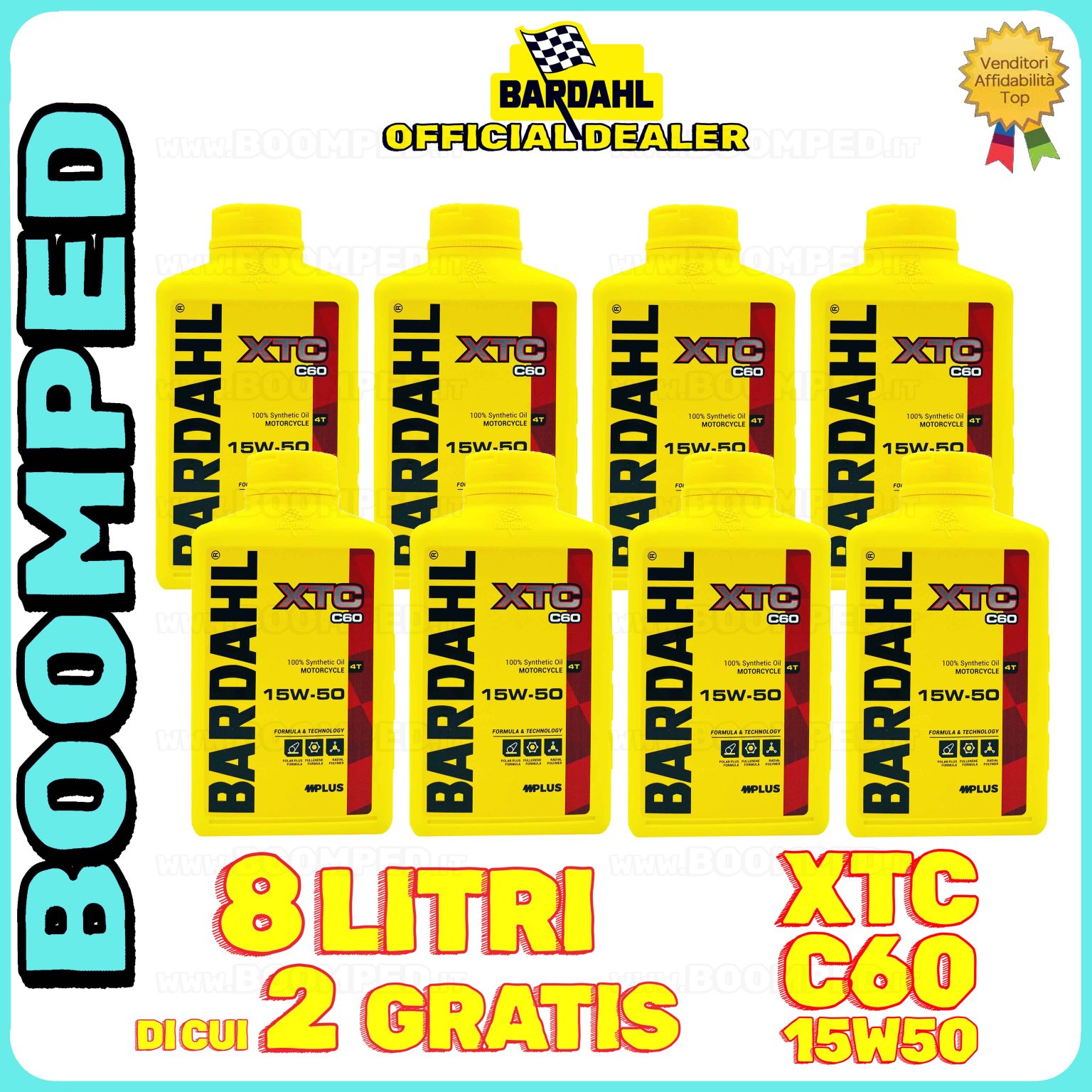 8 litri BARDAHL XTC C60 15W-50 olio motore moto sintetico API SN / JASO MA-MA2 08BD59