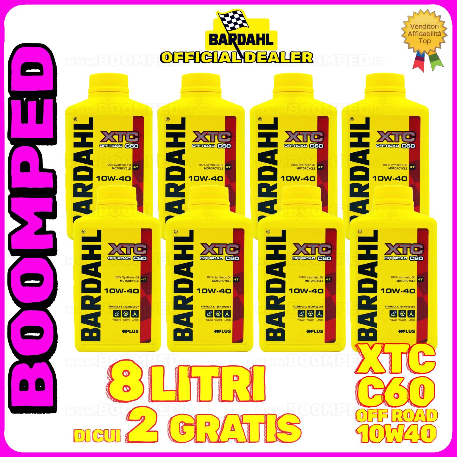 8 litri BARDAHL XTC C60 OFF ROAD 10W-40 olio motore moto sintetico API SN / JASO MA-MA2 08BD60