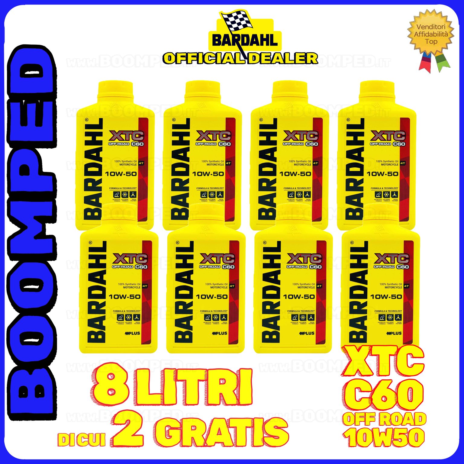 8 litri BARDAHL XTC C60 OFF ROAD 10W-50 olio motore moto sintetico API SN / JASO MA-MA2 08BD61