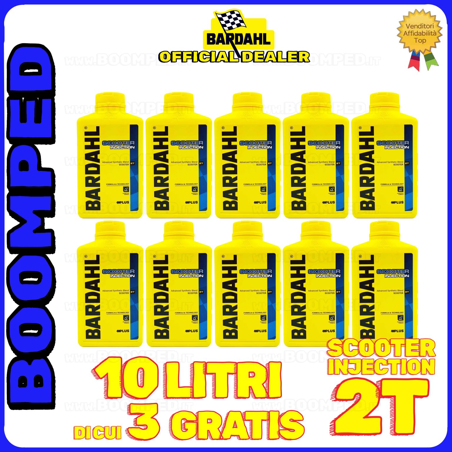 10 litri BARDAHL SCOOTER INJECTION 2T OLIO MOTORE per miscela moto scooter 2T 100% sintetico 10BD02